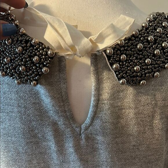 Anthropologie Gray Sweater with Embellished Collar - Picture 3 of 10